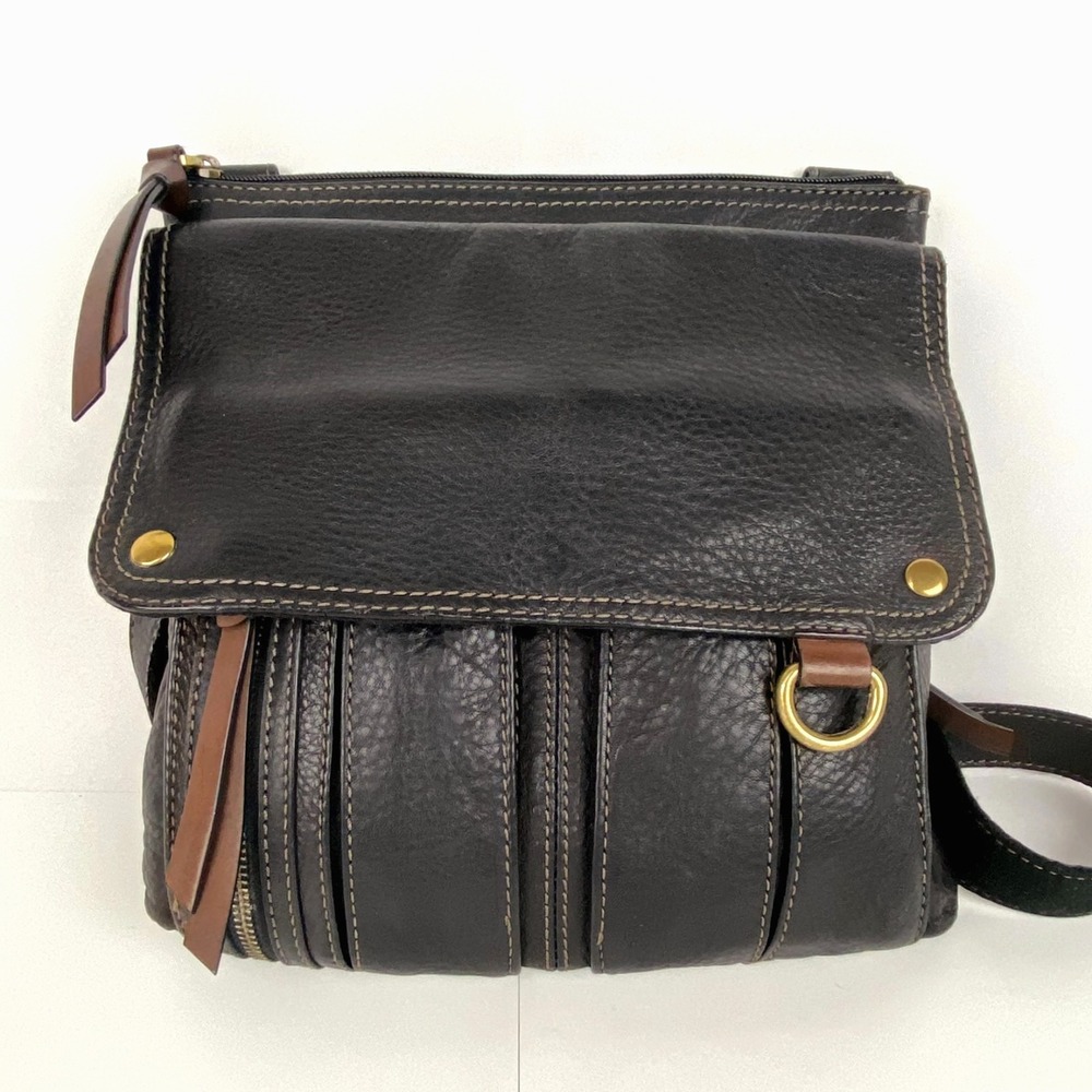 Fossil Leather Crossbody Purse Shoulder Bag Morgan Traveler Messenger Black